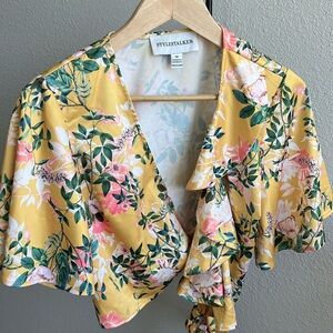 Revolve - Isabella floral wrap waist crop top size medium